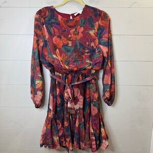Meet Me In Santorini |  Chiffon Long Sleeve Dress In Ember Garden Size Small